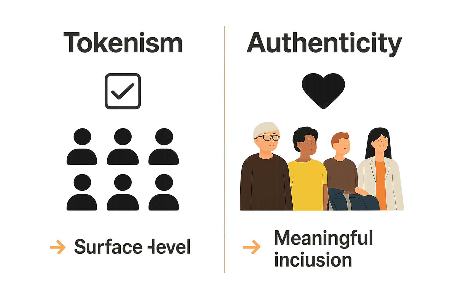 Infographic comparing token diversity use and authentic inclusion in digital marketing.