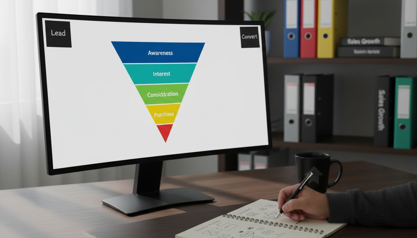 Sales funnel chart with customer journey notes