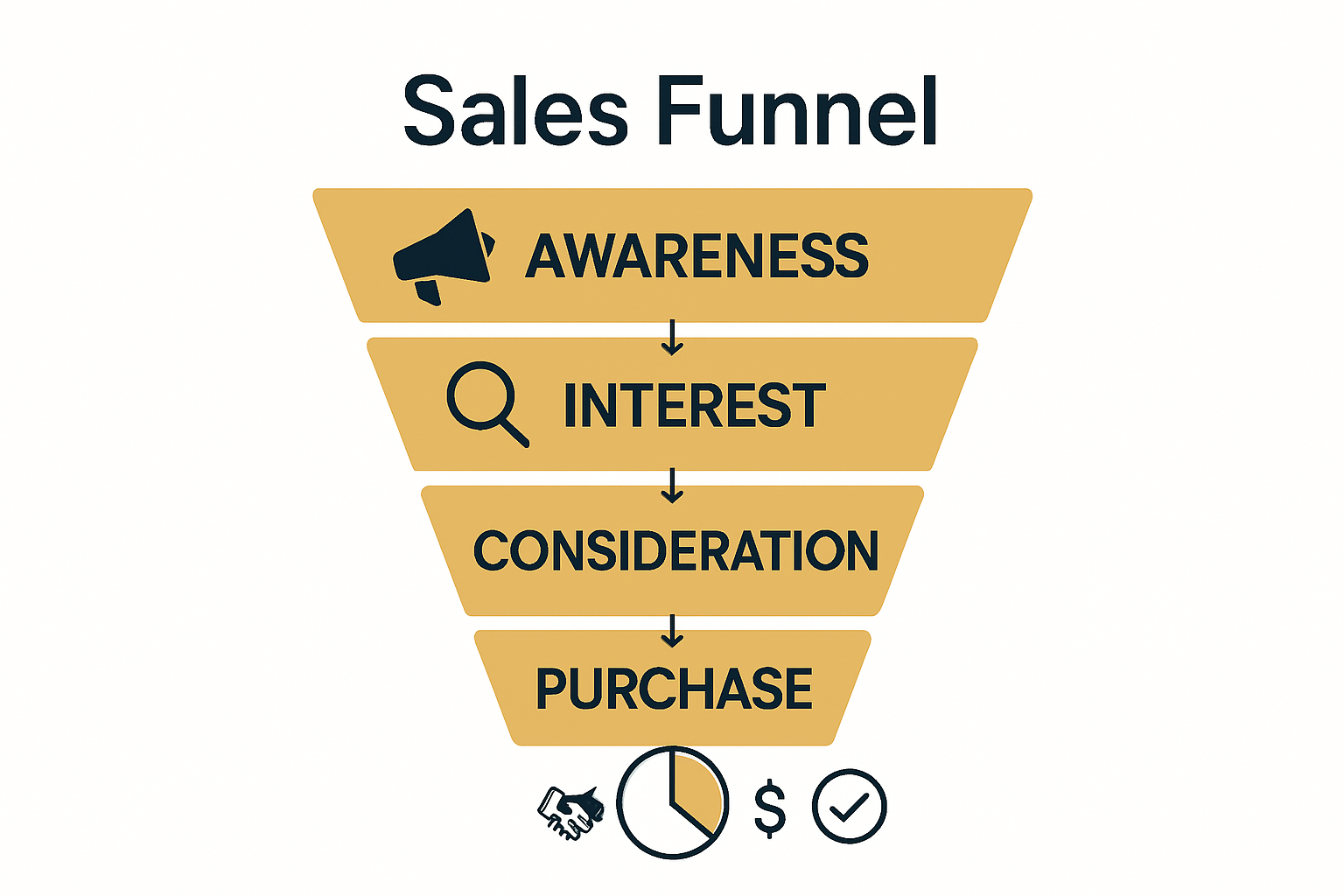 Infographic showing sales funnel stages and icons