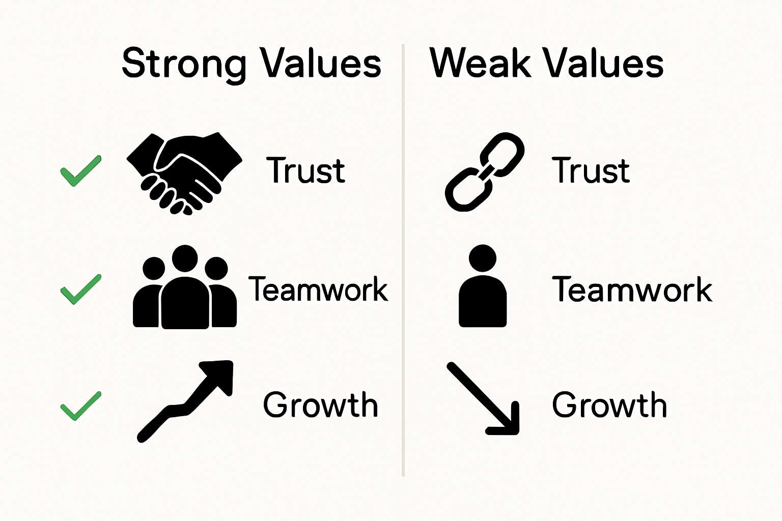 Infographic showing business values vs. neglect