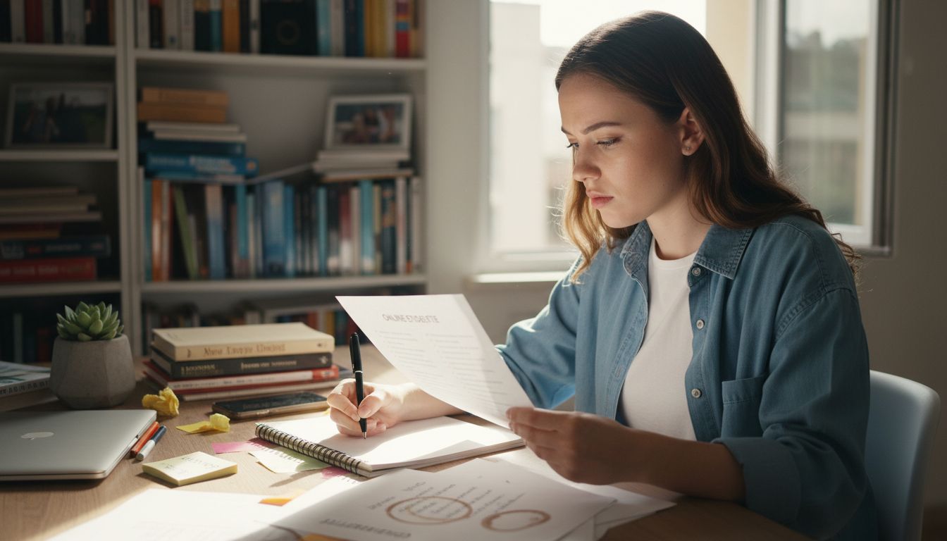 Writing community guidelines at cluttered desk