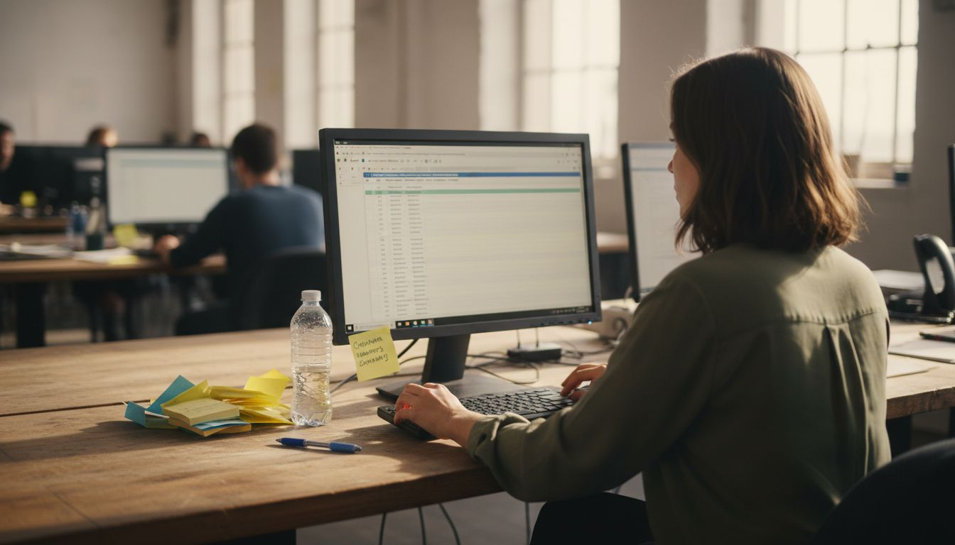 Marketer segmenting customer lists at her desk