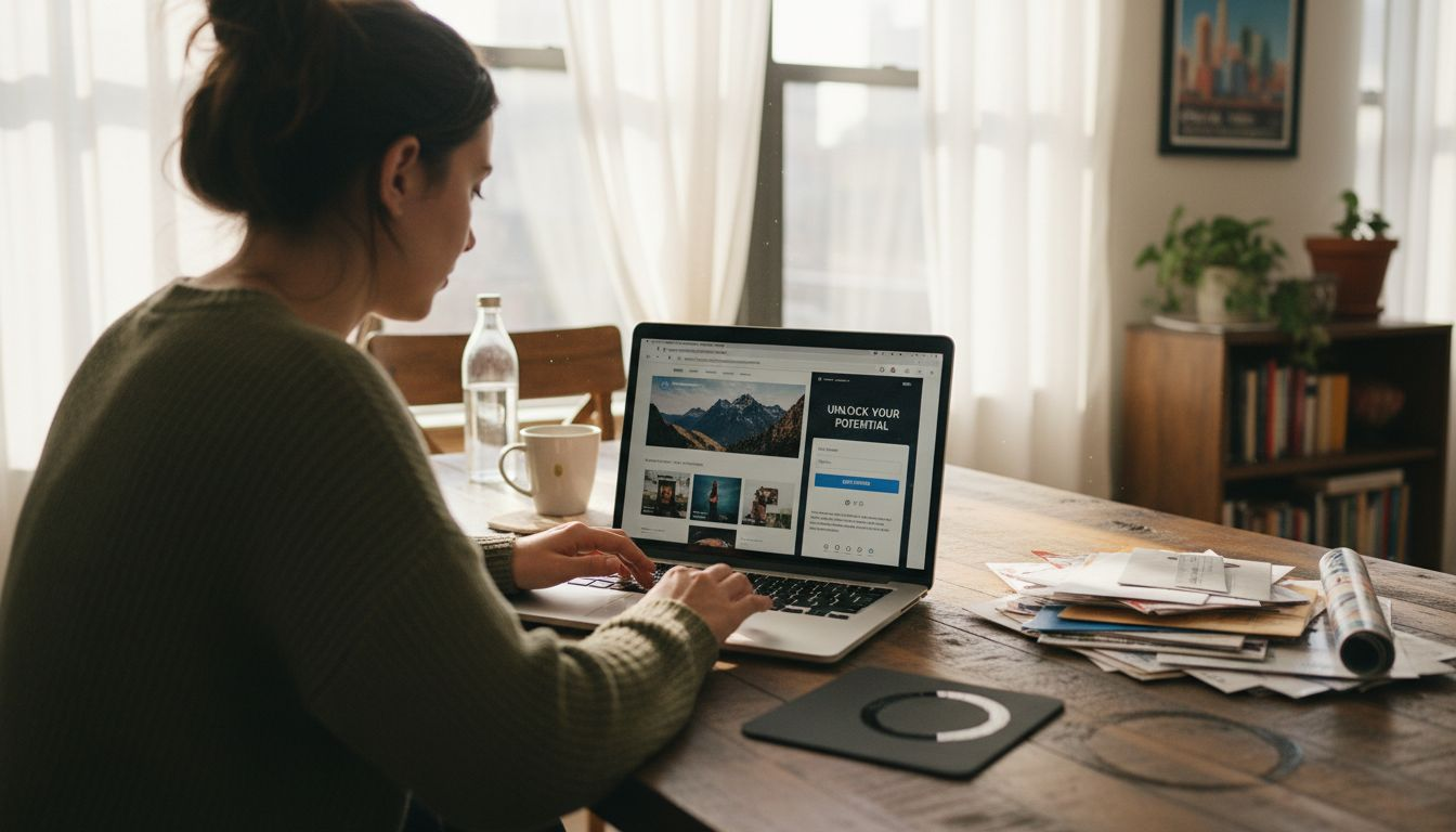Person comparing landing page and homepage layouts