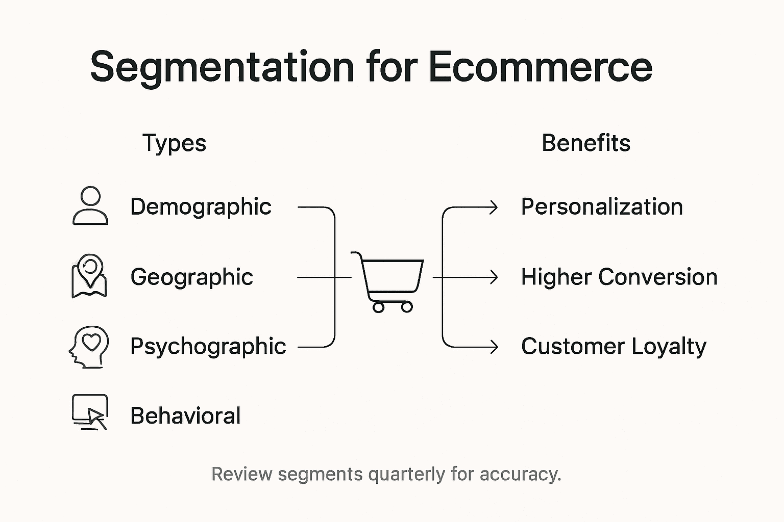 Infographic on ecommerce segmentation types and benefits