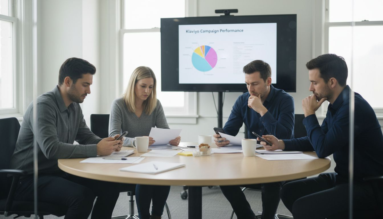 Marketing team analyzing campaign performance
