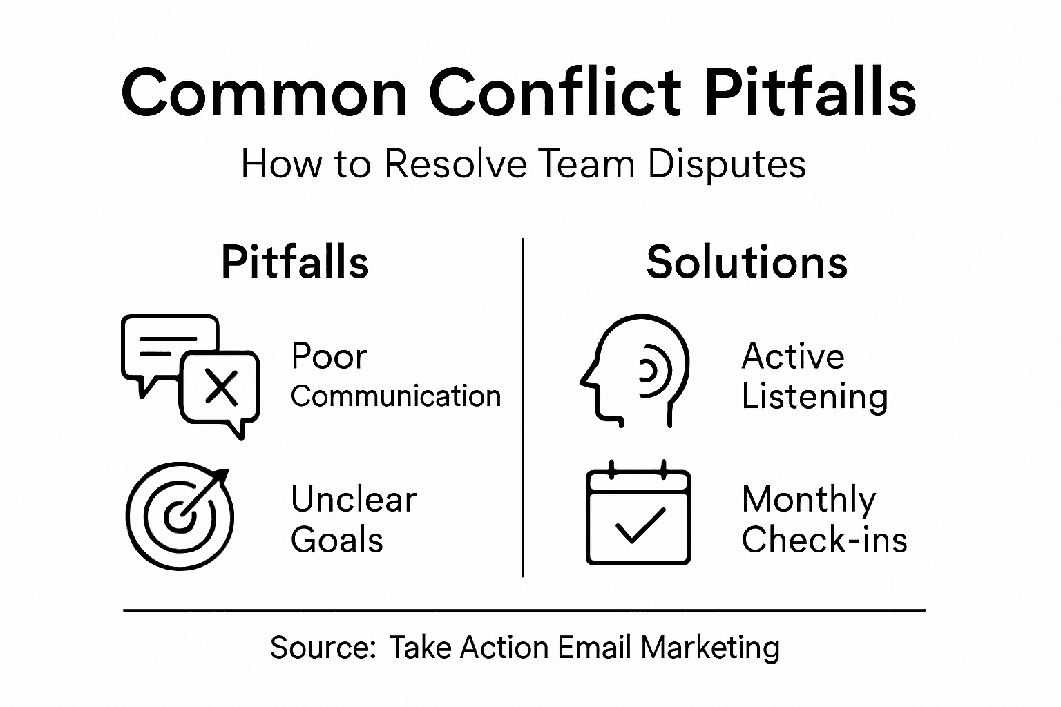 Infographic showing pitfalls and solutions for conflict