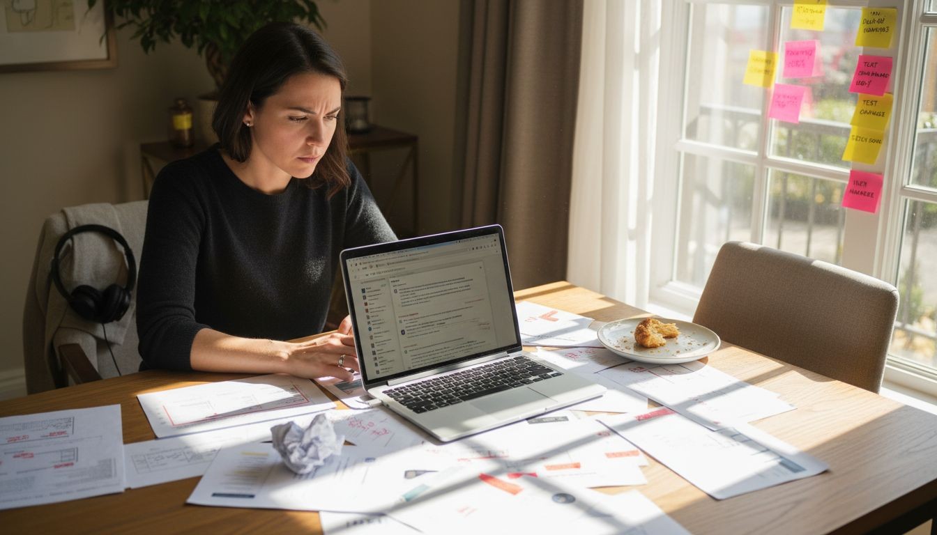 Marketer reviewing email campaign printouts