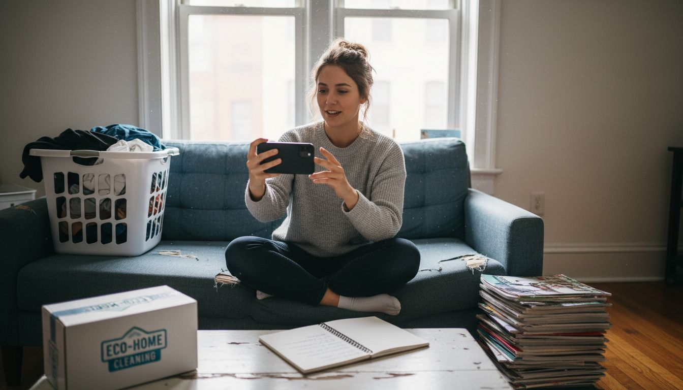 Influencer recording user generated content at home