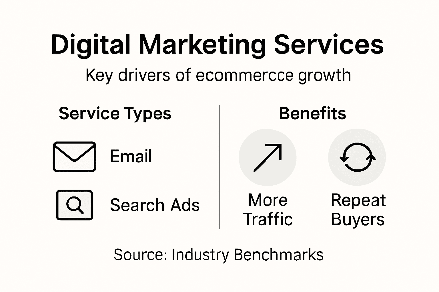 Infographic showing ecommerce marketing service types and benefits