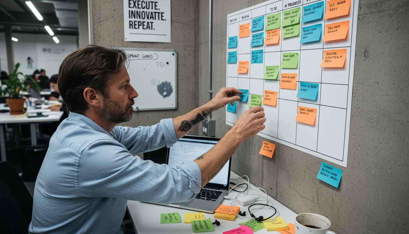 Marketer scheduling email campaigns on Kanban board