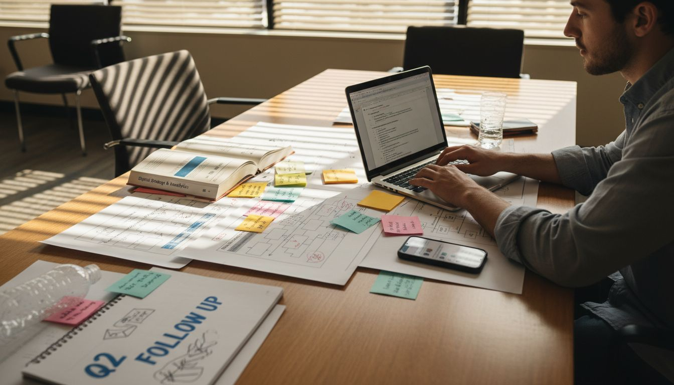 Strategist using SEO automation tools at desk