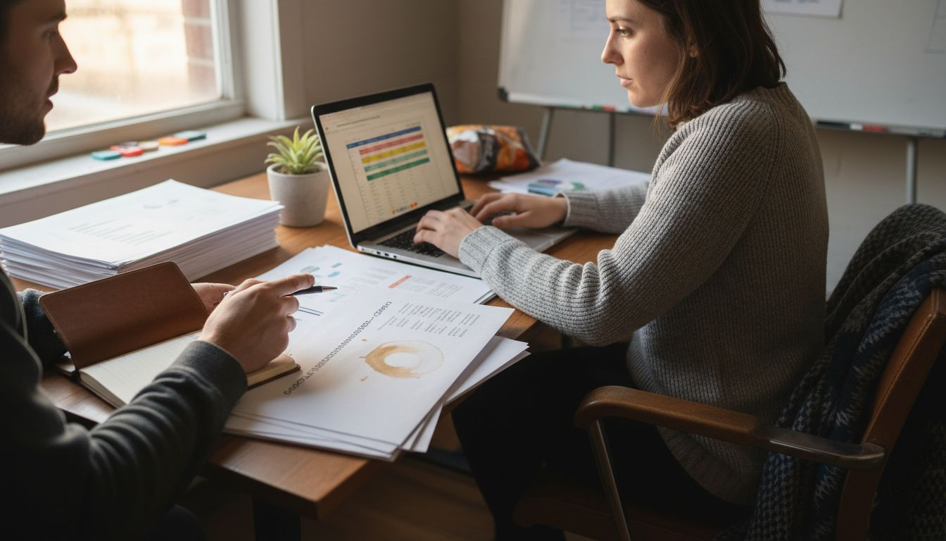 Digital strategists analyzing SEO reports together