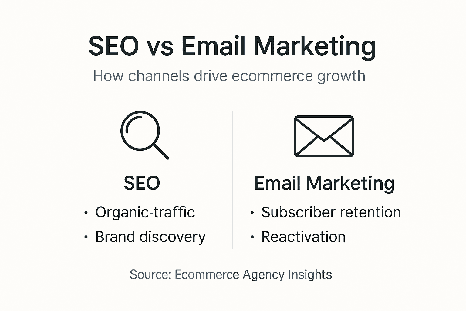 Infographic comparing SEO and email marketing in ecommerce