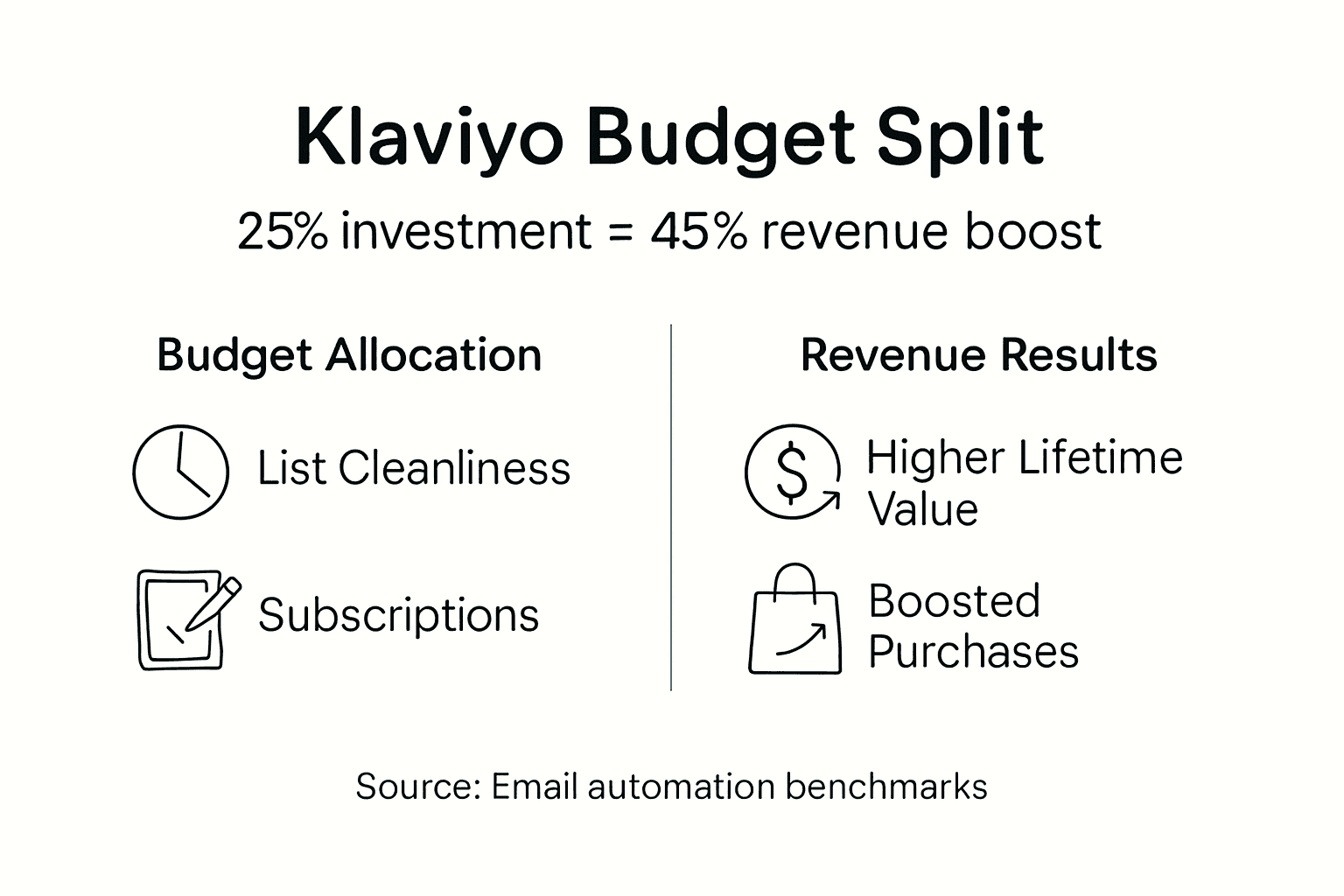 Infographic showing Klaviyo budget allocation and results