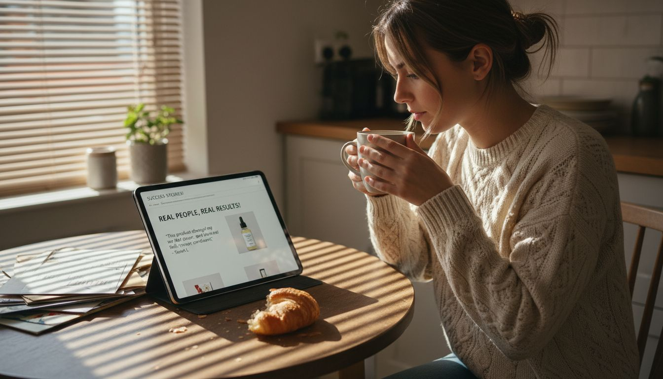 Woman reading user-generated email on tablet