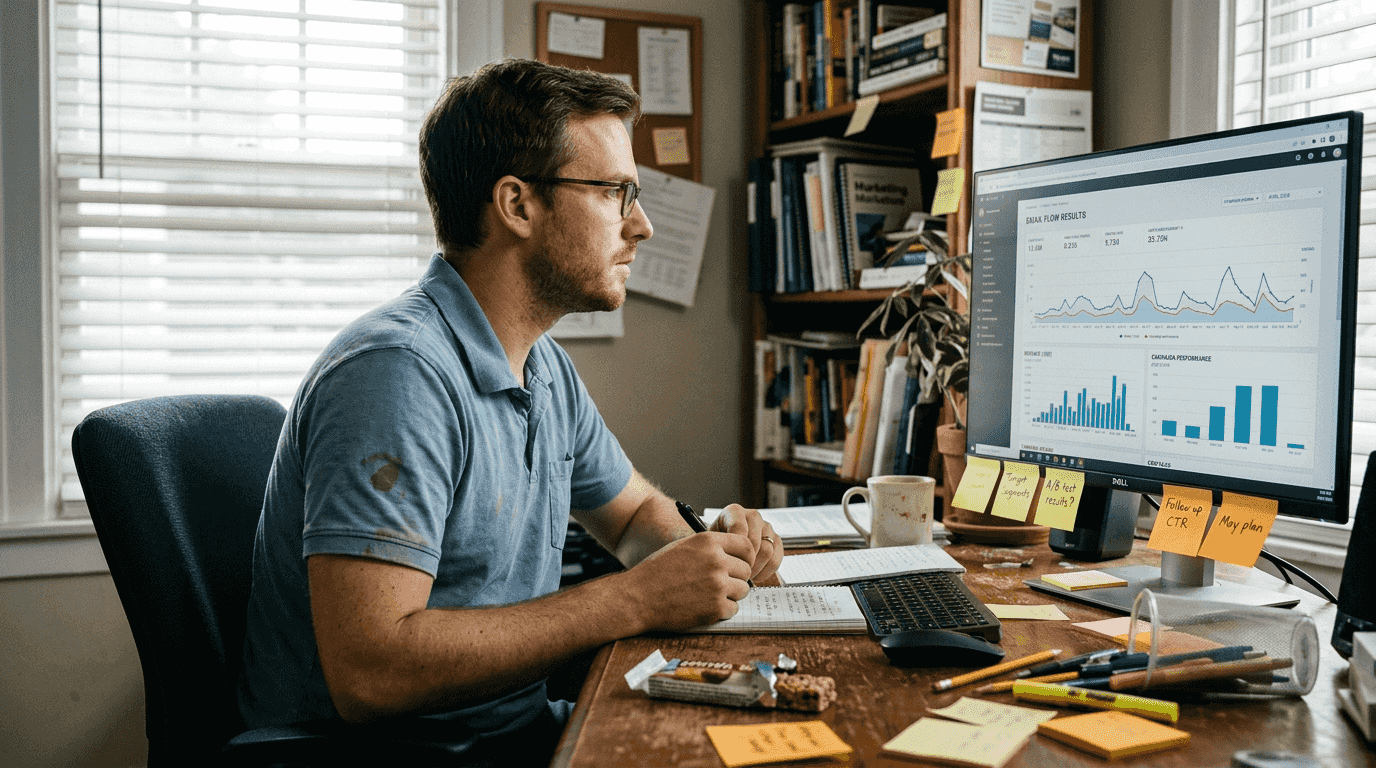 Marketer reviews automated email results