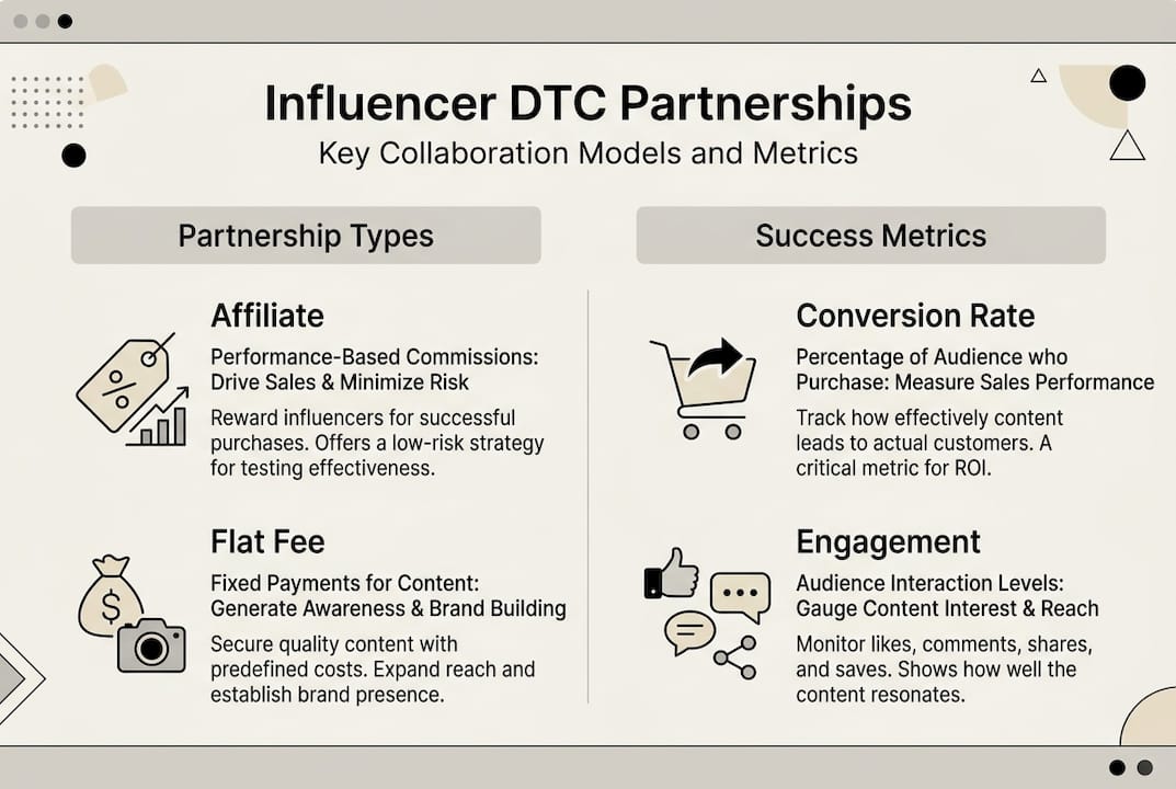 Infographic on influencer DTC models and metrics