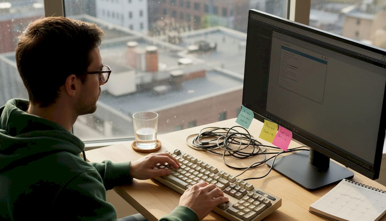 Man creating personalized emails at home desk