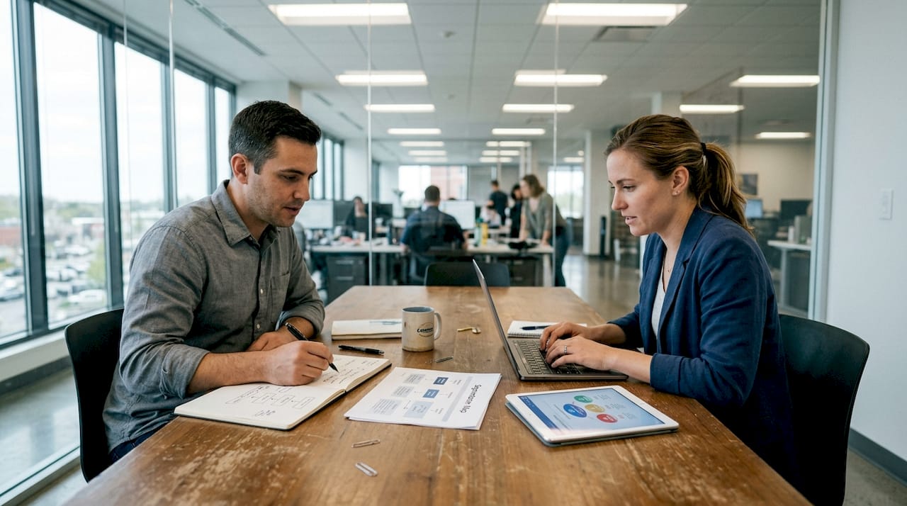 Team working on customer segmentation chart