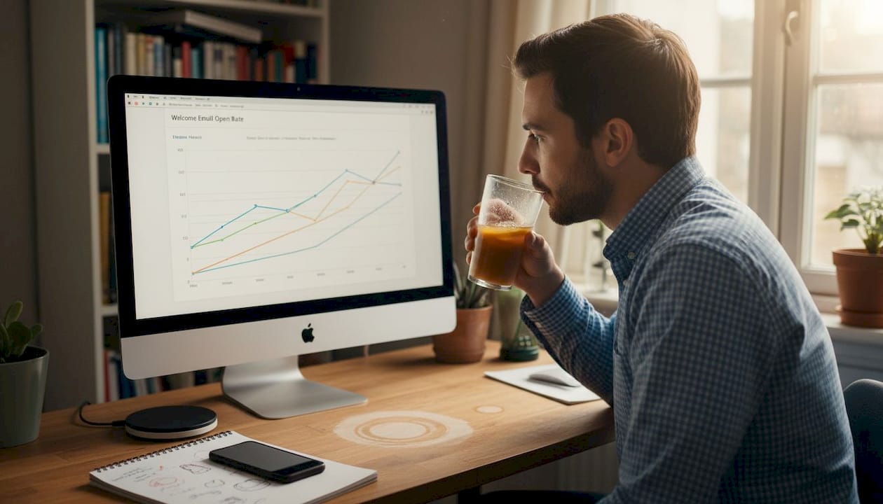 Man viewing email campaign open rate chart