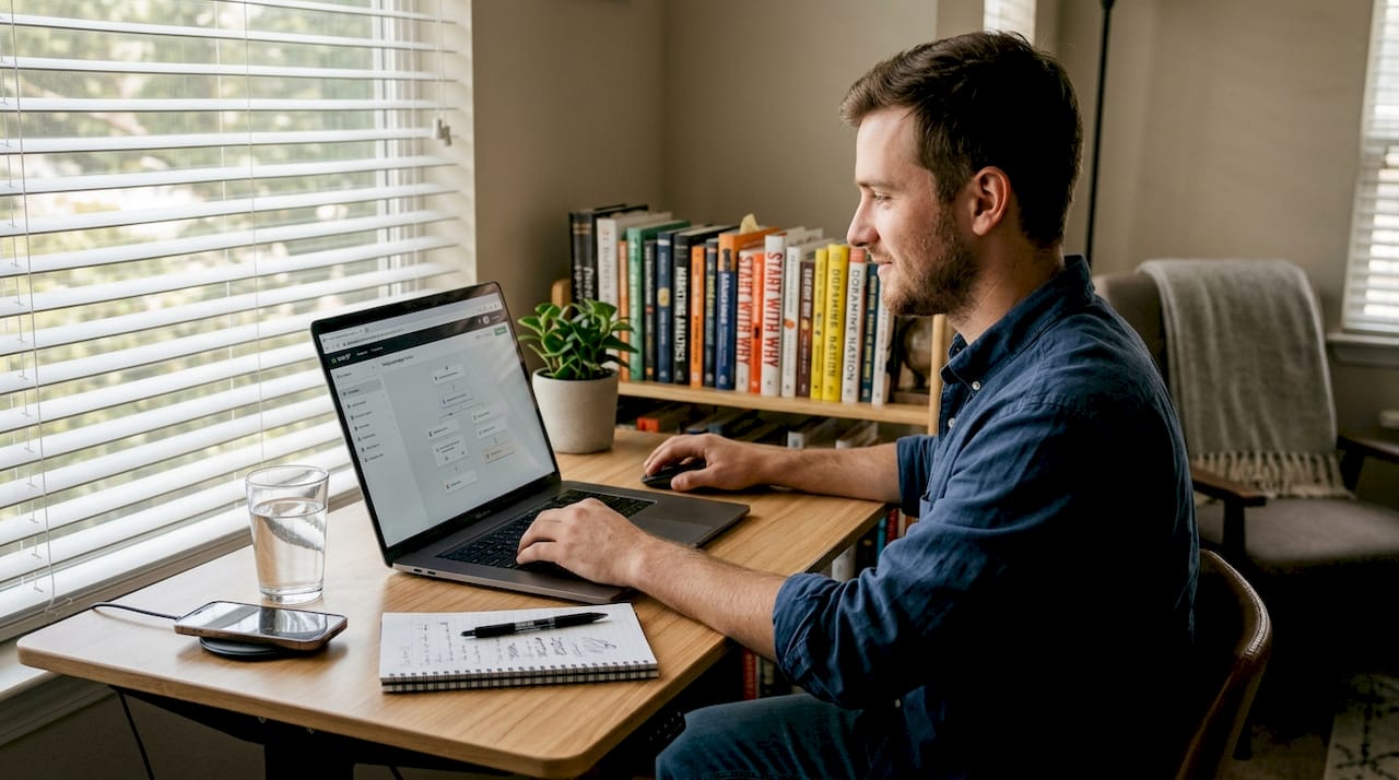 Setting up Klaviyo email flows on laptop