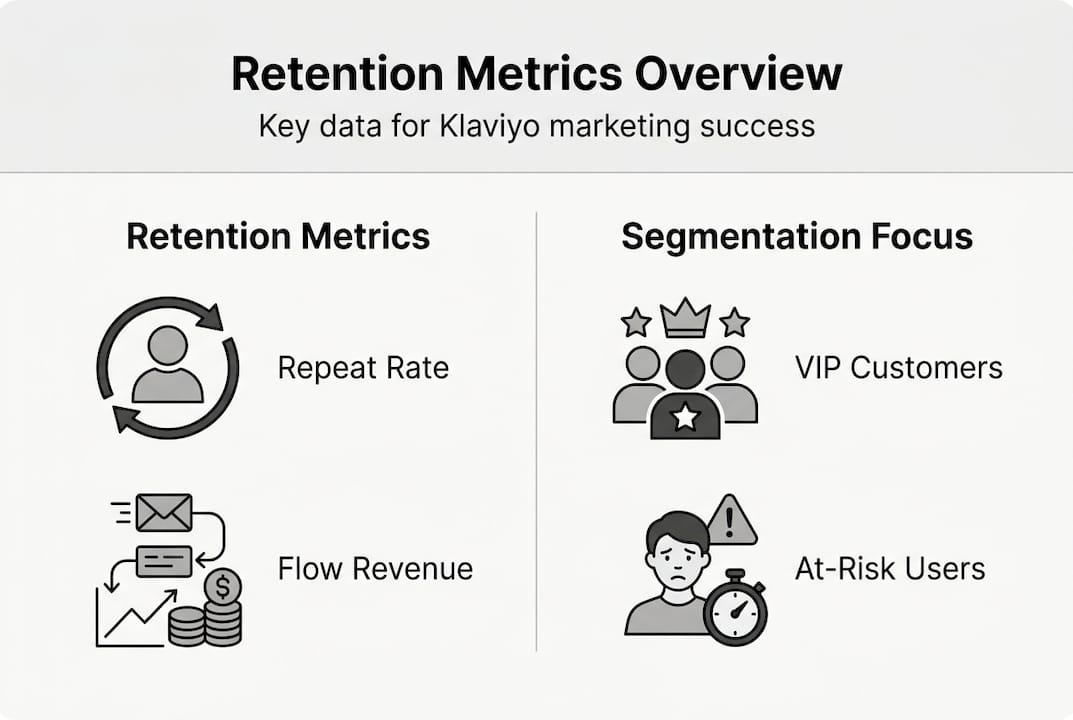 Infographic key Klaviyo retention metrics and segments