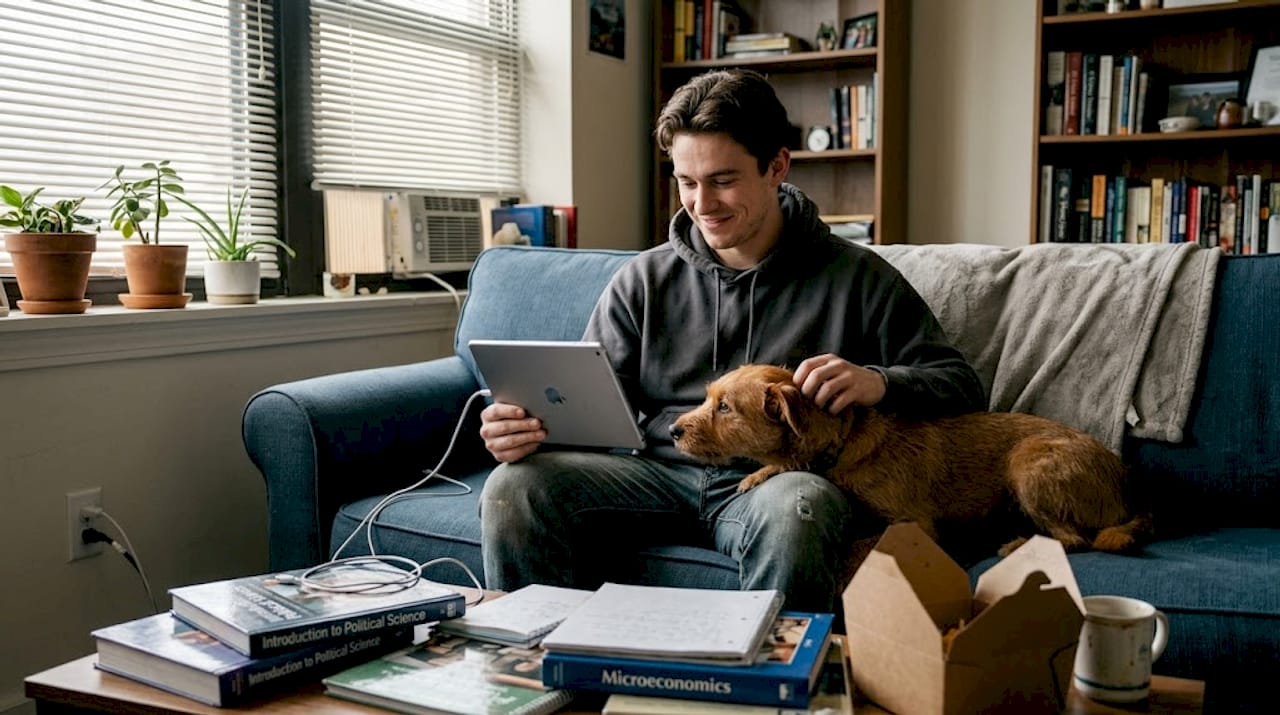 Student reading automated course notification email