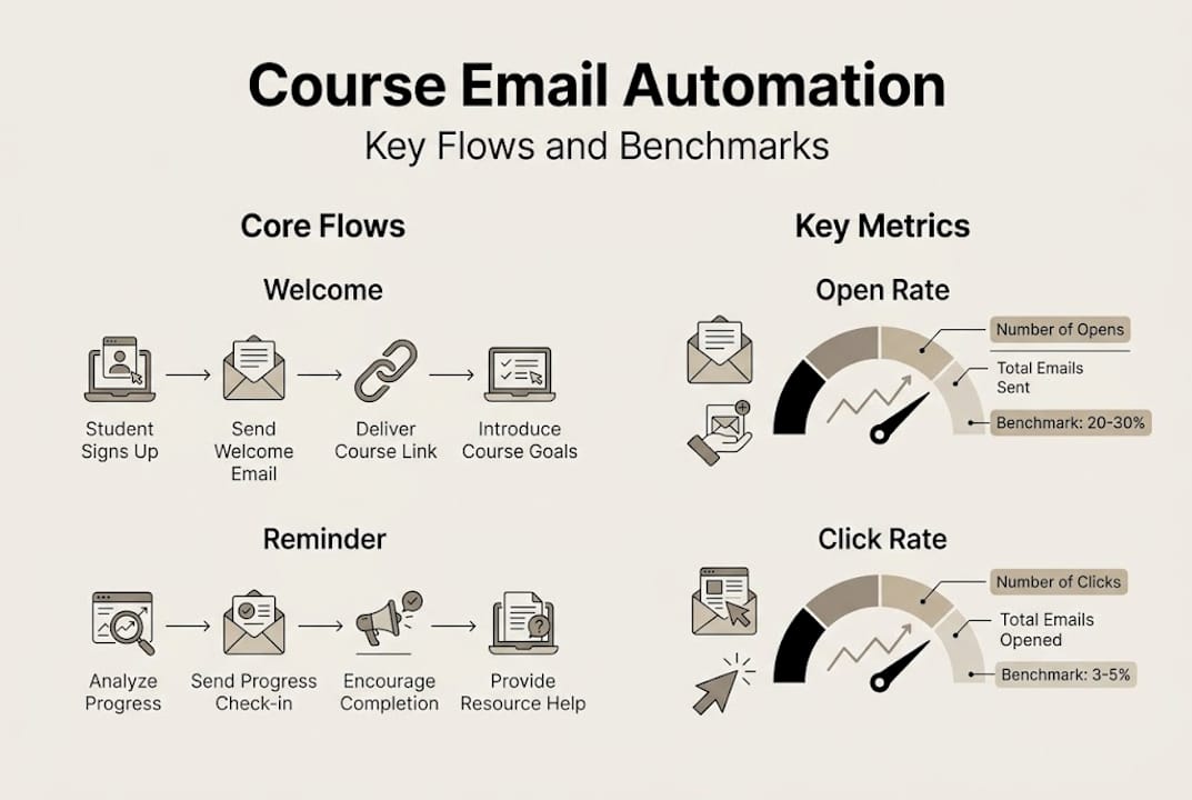 Infographic showing core flows and email metrics