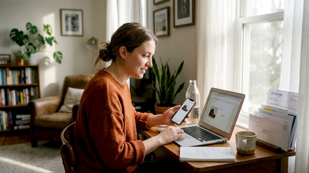 Customer uploading photo review from home