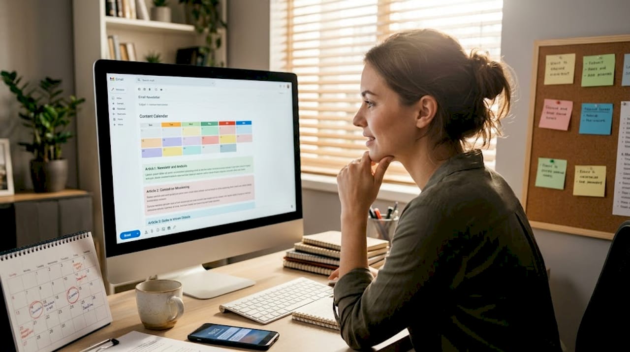 Professional reviewing email content draft