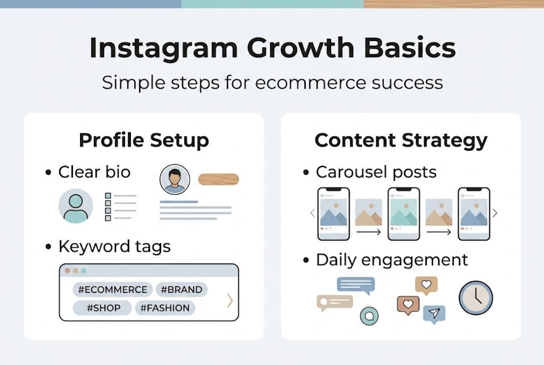 Infographic with Instagram growth steps for ecommerce