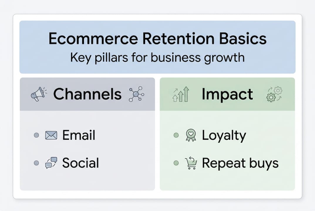 Infographic showing ecommerce retention pillars and channels
