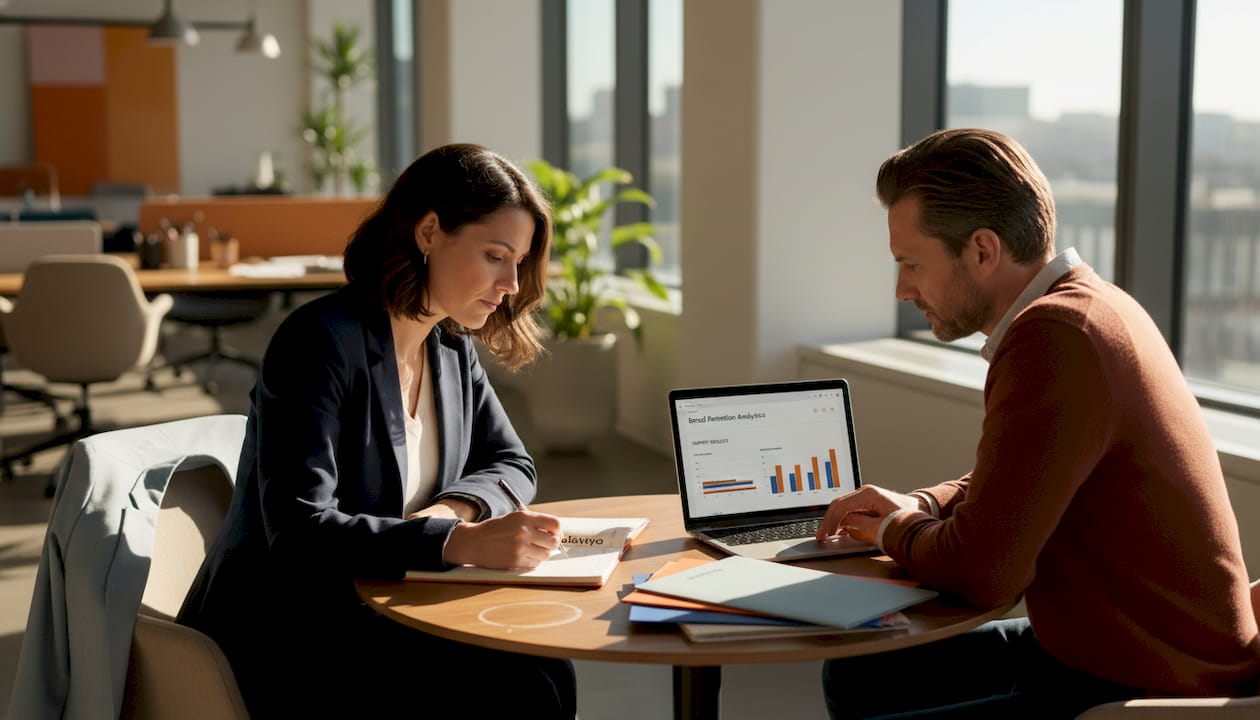 Team discussing brand retention strategies