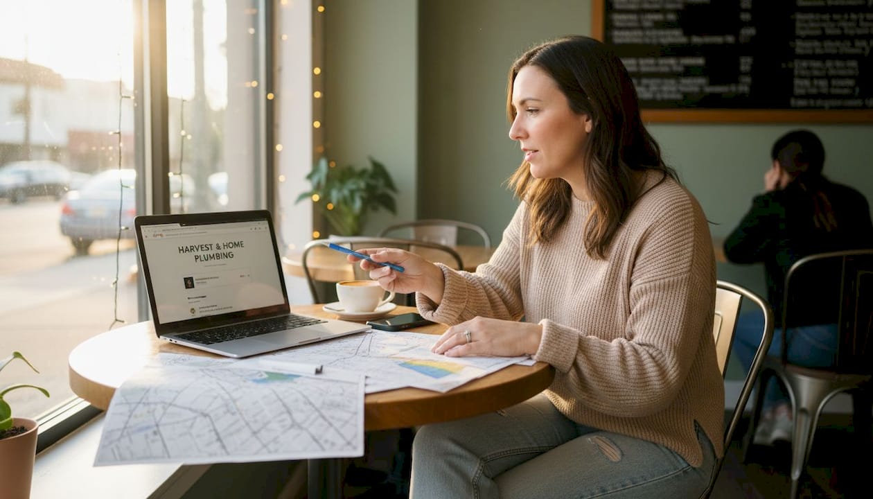Business owner reviewing Google profile