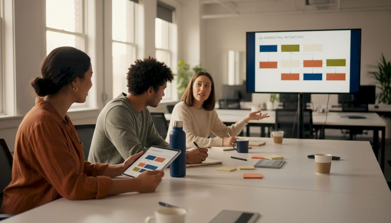 Team building a DTC content strategy together