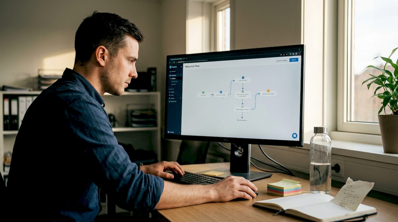 Employee adjusting email automation workflow