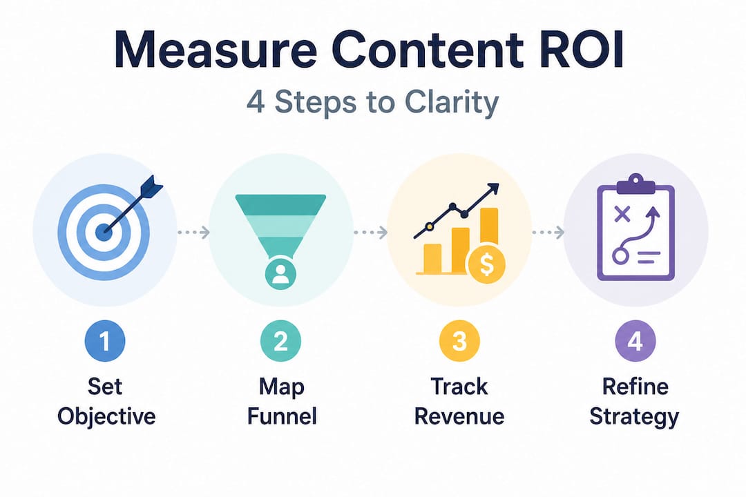 Infographic showing four steps to measure content ROI