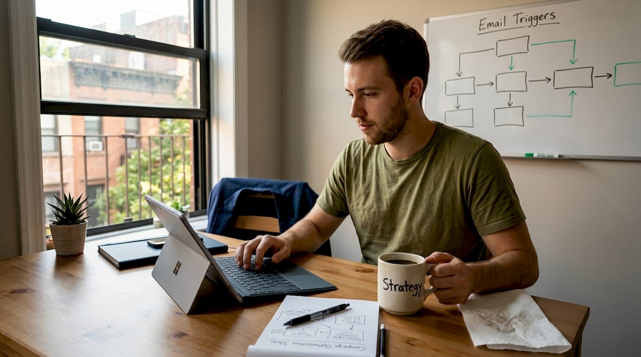 Digital strategist designs email automation workflow
