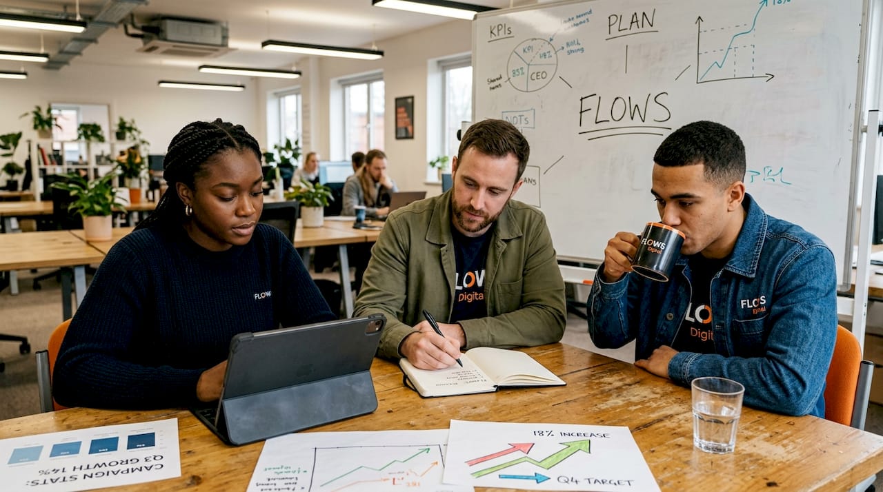 Marketing team analyzing automated email results