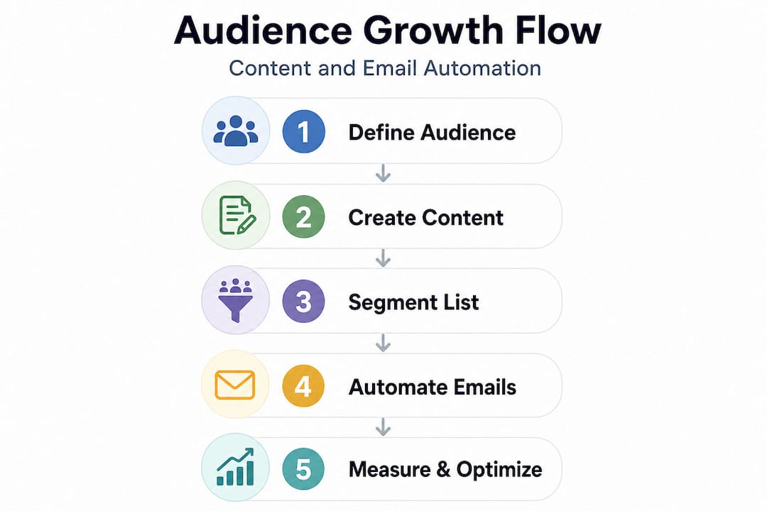 Infographic showing content and email audience growth steps