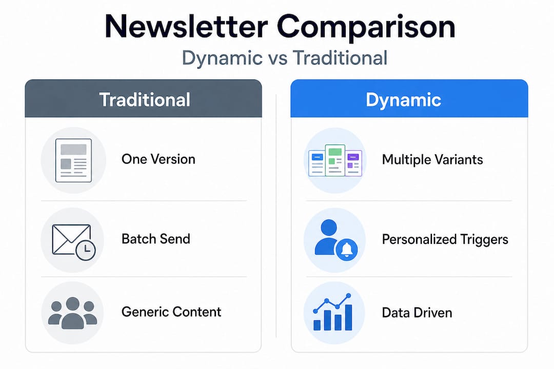 Infographic comparing dynamic and traditional newsletters