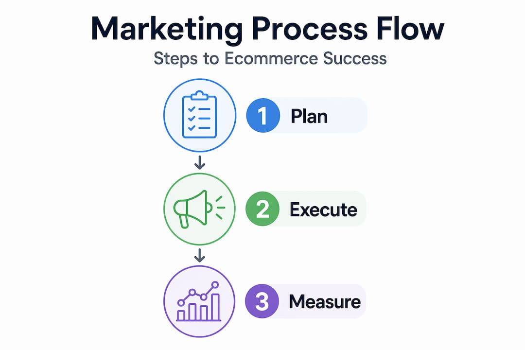 Marketing process steps infographic for ecommerce