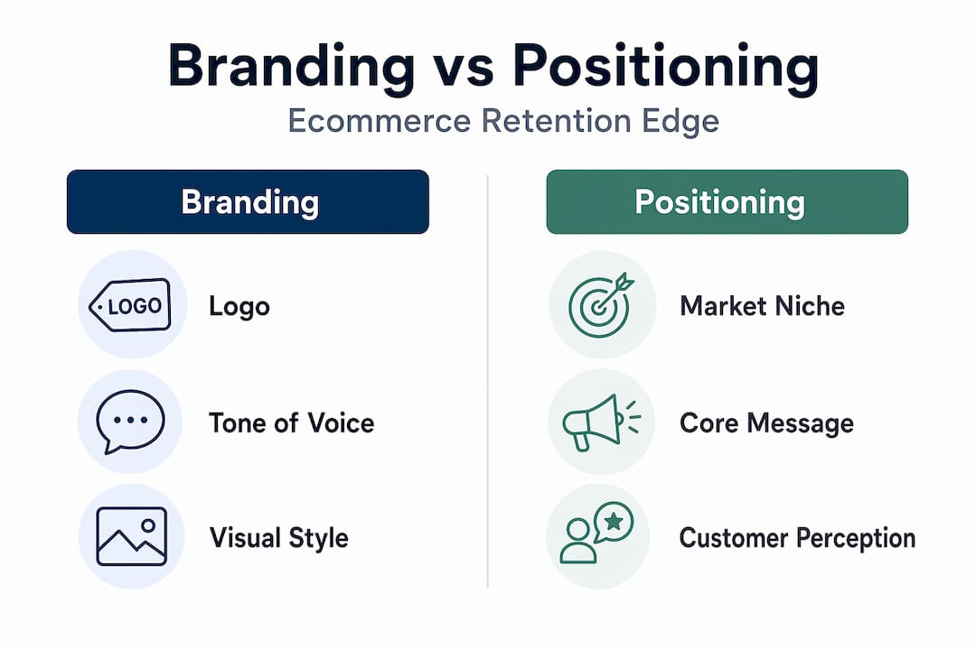 Infographic comparing branding and positioning key aspects