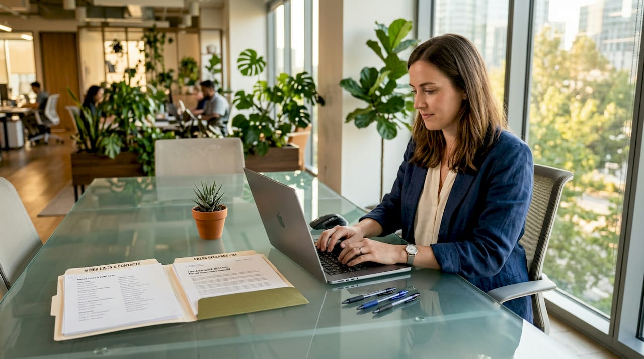 Specialist preparing backlink outreach in agency