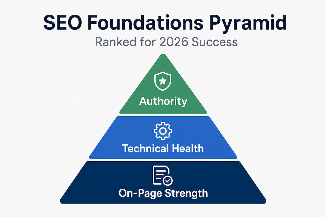 Hierarchy pyramid showing core SEO foundations