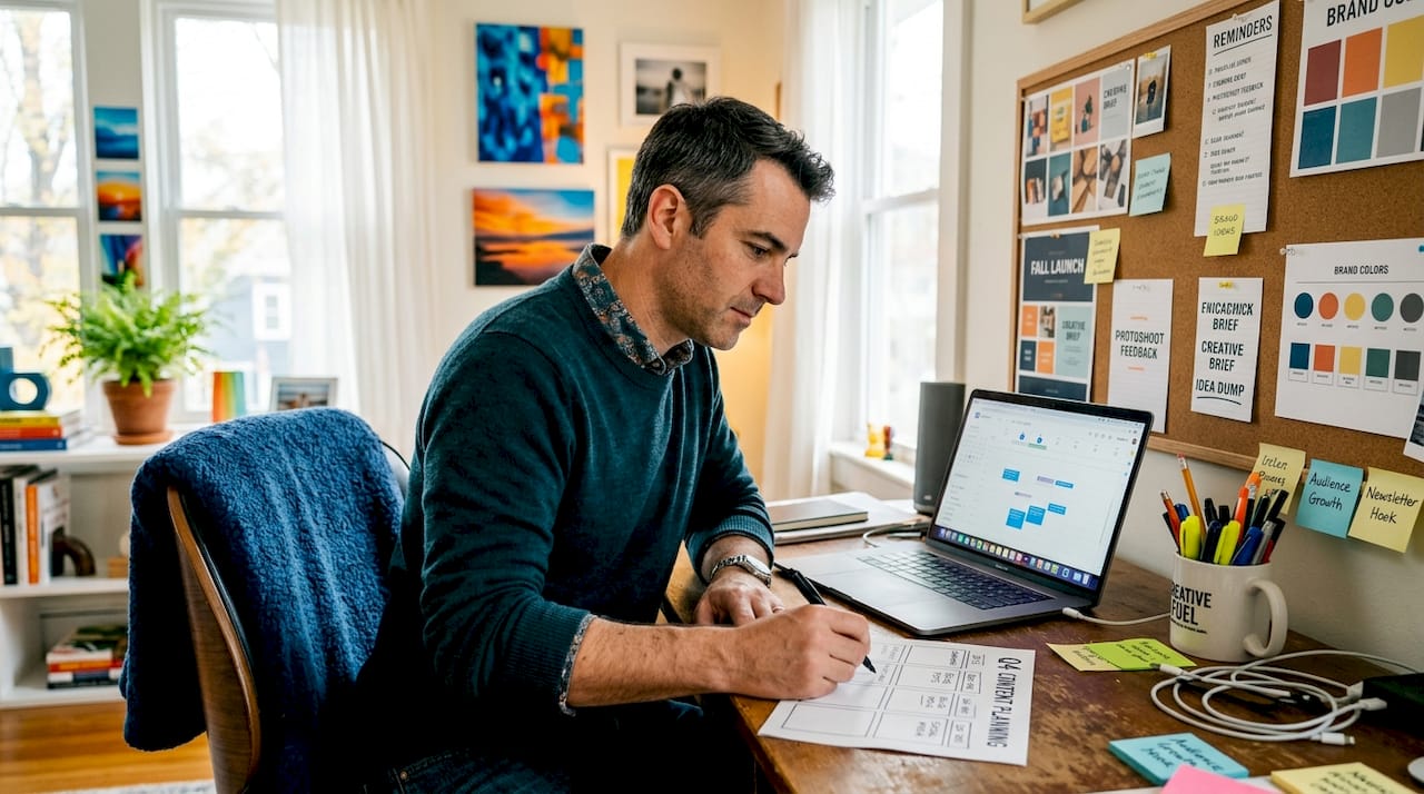 Man planning content strategy in home office