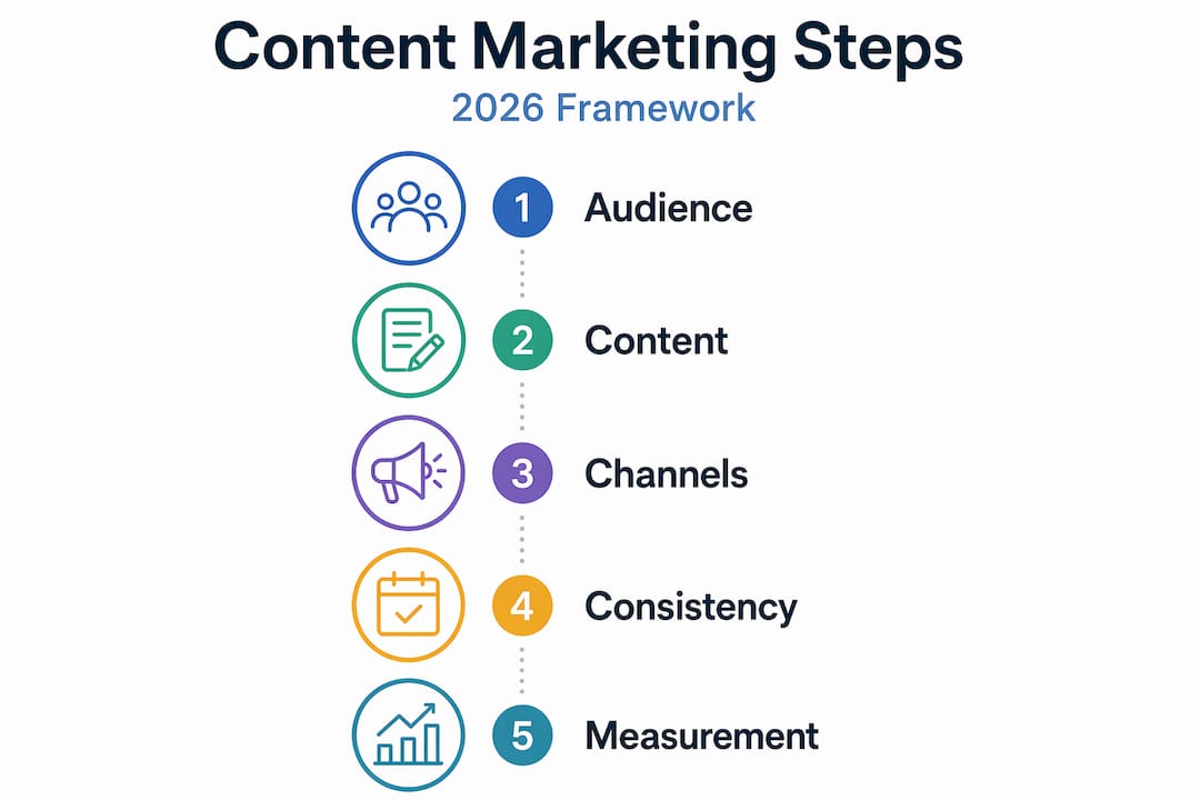 Infographic shows five key steps in content marketing