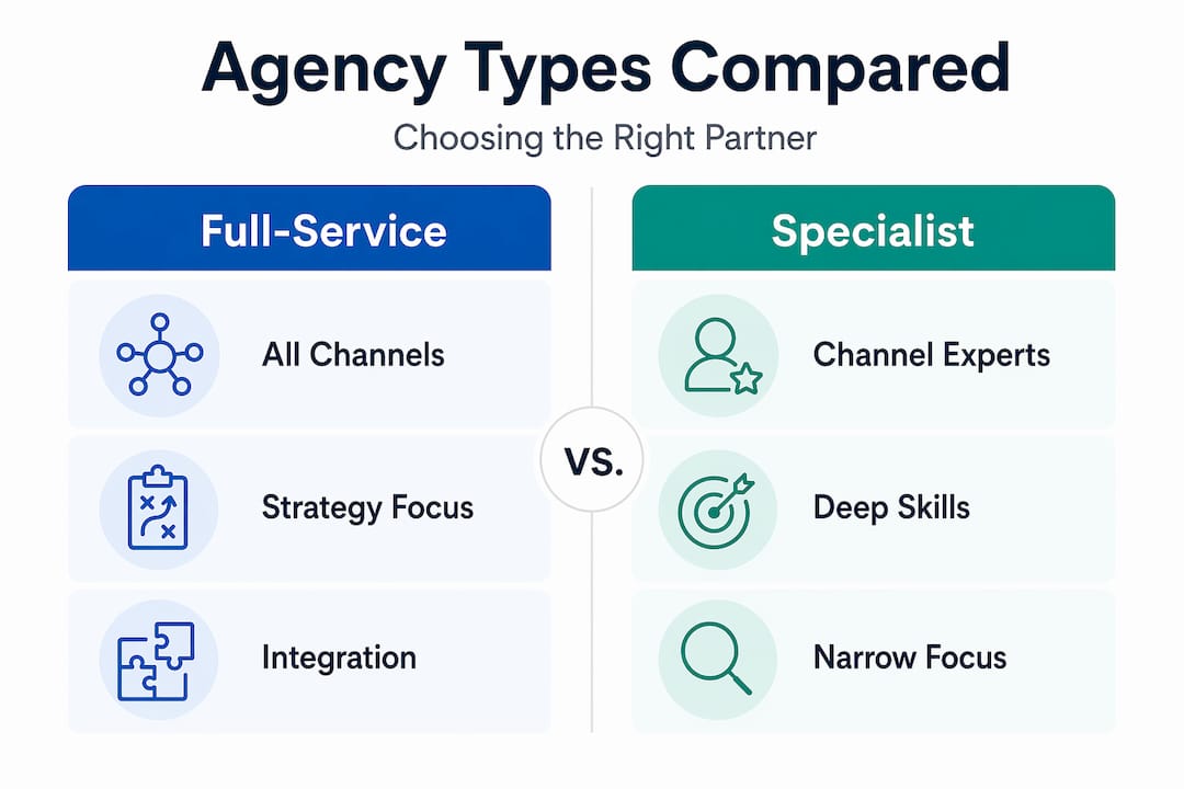 Infographic comparing full-service and specialist agencies