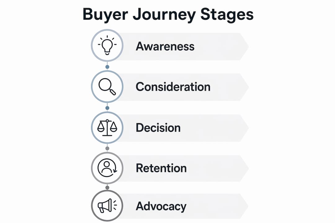Infographic showing buyer journey stages in content marketing