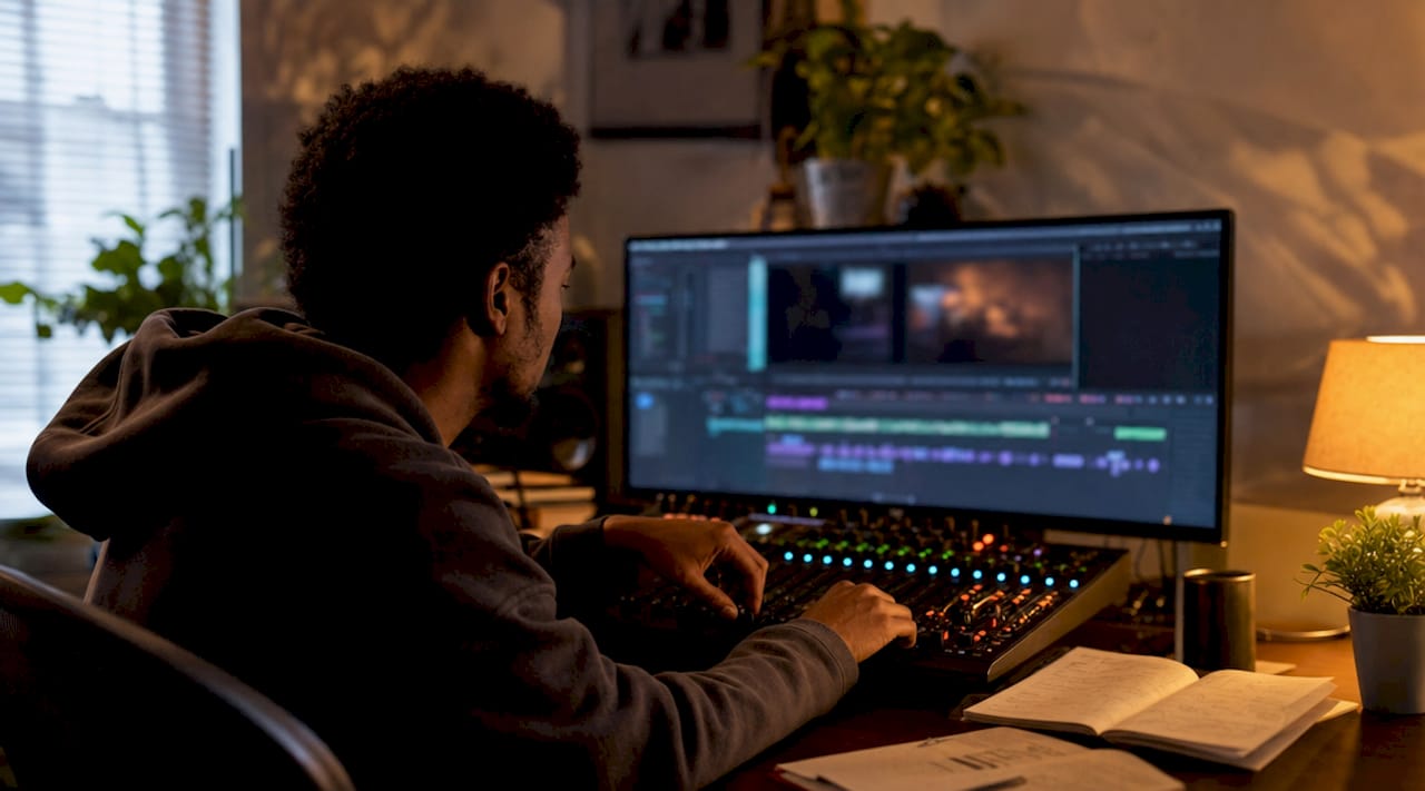 Video editor working on post-production